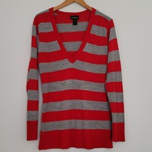 Lane Bryant V Neck Red and Gray Sweater - 14/16